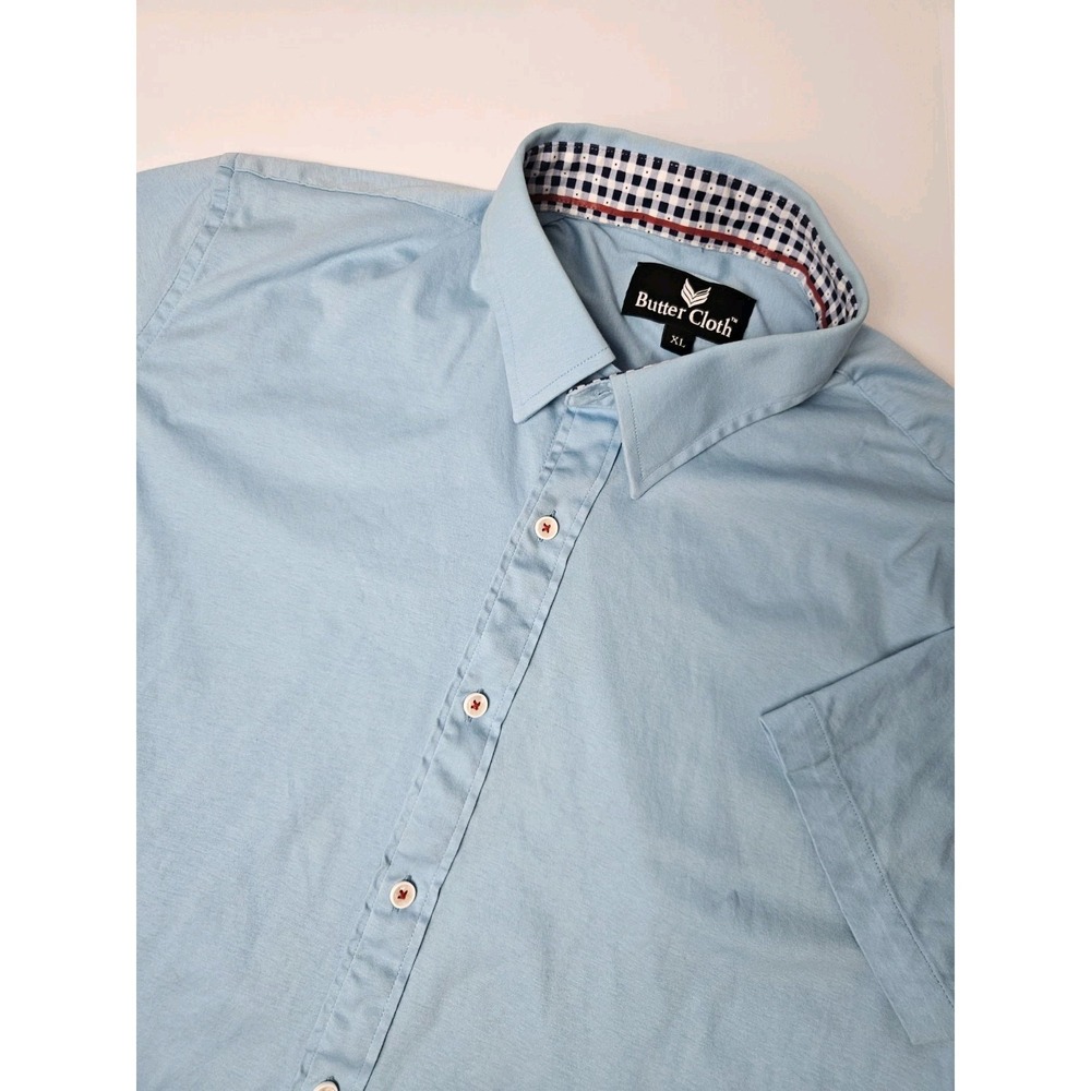 Buttercloth Men's Short Sleeve Button Up Shirt Light Blue XL